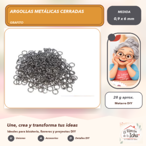 DG013-25 Argollas Metálicas Cerradas Grafito 0,9 x 6 mm, 28 g aprox.