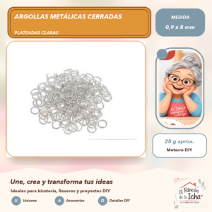 DG013-26 Argollas Metálicas Cerradas Plateadas Claras 0,9 x 8 mm, 28 g aprox.