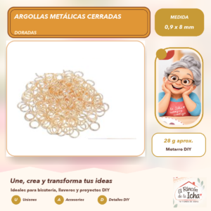 DG013-27 Argollas Metálicas Cerradas Doradas 0,9 x 8 mm, 28 g aprox.