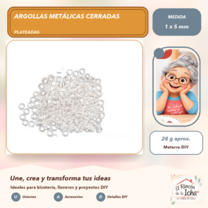DG013-3 Argollas Metálicas Cerradas Plateadas 1 x 5 mm, 28 g aprox.