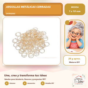 DG013-32 Argollas Metálicas Cerradas Doradas 1 x 10 mm, 28 g aprox.