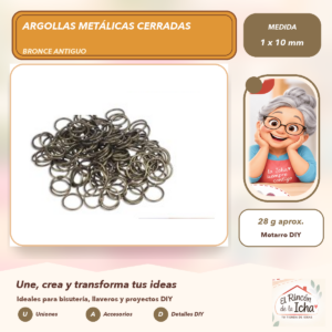 DG013-34 Argollas Metálicas Cerradas Bronce Antiguo 1 x 10 mm, 28 g aprox.