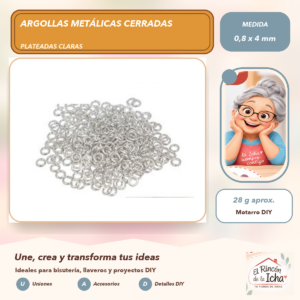 DG013-36 Argollas Metálicas Cerradas Plateadas Claras 0,8 x 4 mm, 28 g aprox.