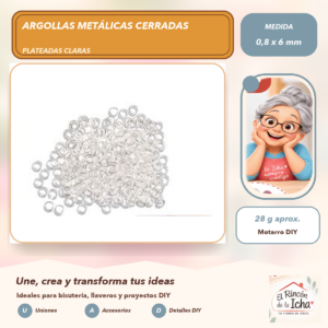 DG013-37 Argollas Metálicas Cerradas Plateadas Claras 0,8 x 6 mm, 28 g aprox.