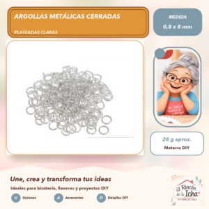 DG013-38 Argollas Metálicas Cerradas Plateadas Claras 0,8 x 8 mm, 28 g aprox.