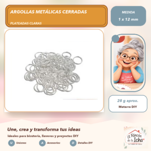 DG013-41 Argollas Metálicas Cerradas Plateadas Claras 1 x 12 mm, 28 g aprox.
