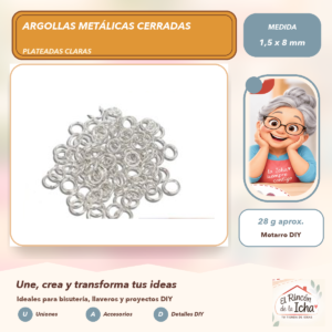 DG013-48 Argollas Metálicas Cerradas Plateadas Claras 1,5 x 8 mm, 28 g aprox.