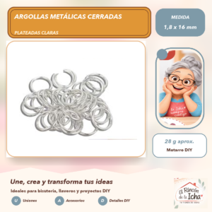 DG013-54 Argollas Metálicas Cerradas Plateadas Claras 1,8 x 16 mm, 28 g aprox.