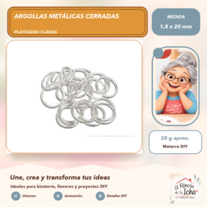 DG013-55 Argollas Metálicas Cerradas Plateadas Claras 1,8 x 20 mm, 28 g aprox.