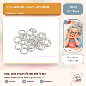 DG013-56 Argollas Metálicas Cerradas Plateadas Claras 2 x 14 mm, 28 g aprox.