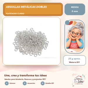 DG013-60 Argollas Metálicas Dobles Plateadas Claras 5 mm, 25 g aprox.