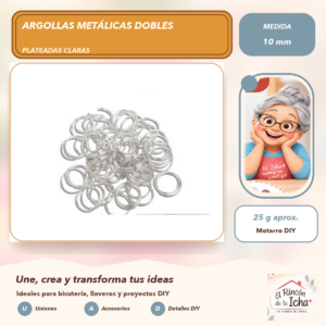 DG013-63 Argollas Metálicas Dobles Plateadas Claras 10 mm, 25 g aprox.