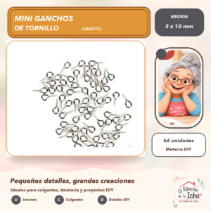DG021-3 Set de 66 Mini Ganchos de Tornillo Grafito 5 x 10 mm