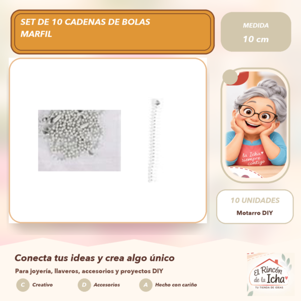 Set de 10 Cadenas de Bolas Marfil 10 cm