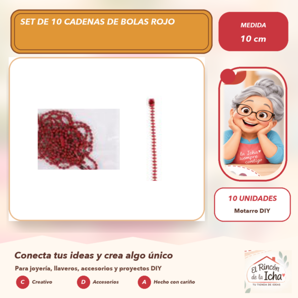 Set de 10 Cadenas de Bolas Rojo 10 cm