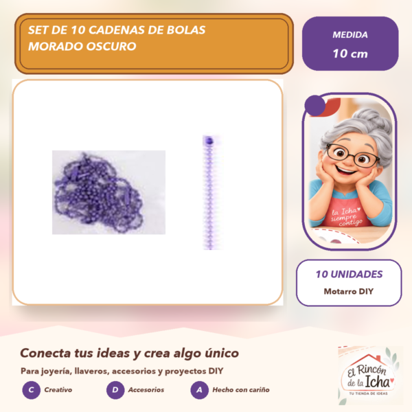 Set de 10 Cadenas de Bolas Morado Oscuro 10 cm