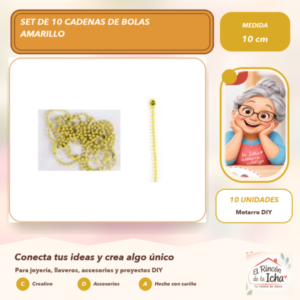 Set de 10 Cadenas de Bolas Amarillo 10 cm