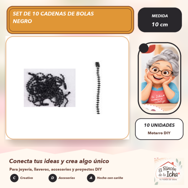 Set de 10 Cadenas de Bolas Negro 10 cm