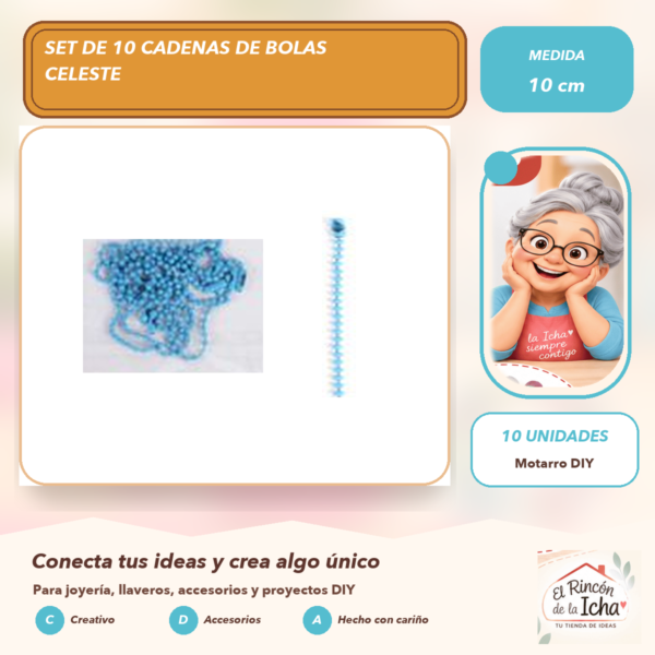 Set de 10 Cadenas de Bolas Celeste 10 cm
