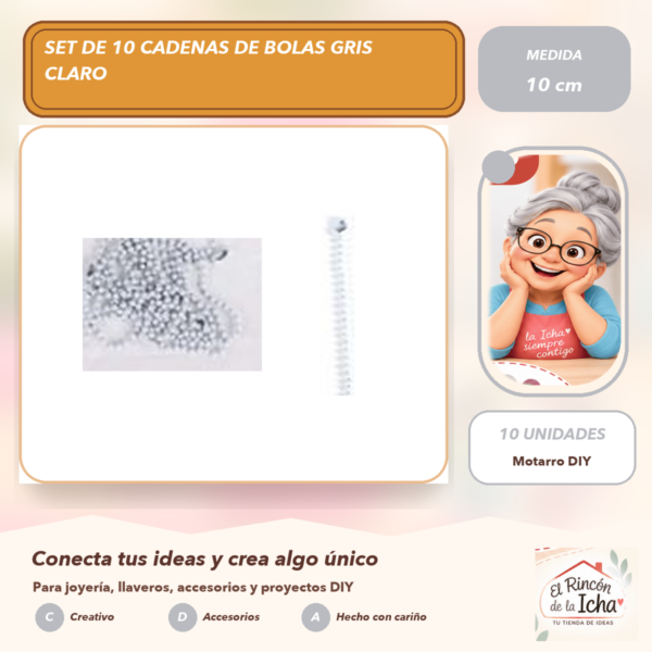 Set de 10 Cadenas de Bolas Gris Claro 10 cm