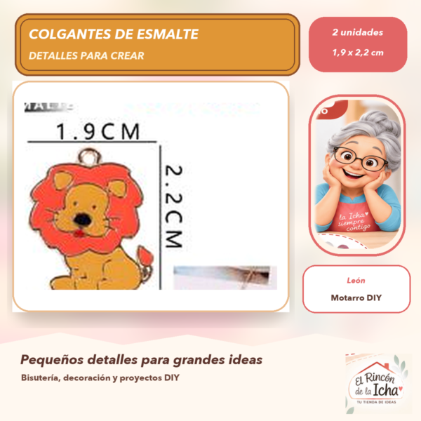 Set de 2 Colgantes de Esmalte León 1,9 x 2,2 cm