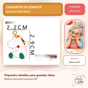 DG024-10 Set de 2 Colgantes de Esmalte Unicornio 2,2 x 2,9 cm