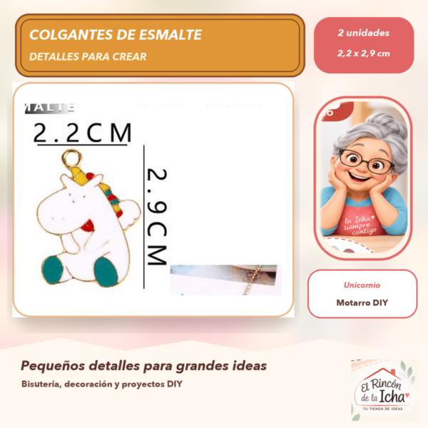 Set de 2 Colgantes de Esmalte Unicornio 2,2 x 2,9 cm