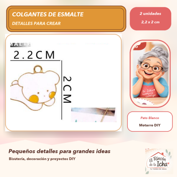 Set de 2 Colgantes de Esmalte Pato Blanco 2,2 x 2 cm