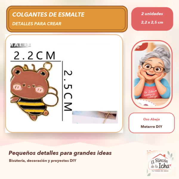 Set de 2 Colgantes de Esmalte Oso Abeja 2,2 x 2,5 cm