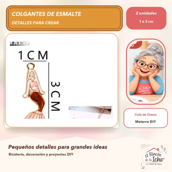 Set de 2 Colgantes de Esmalte Cola de Sirena 1 x 3 cm