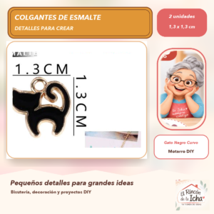 DG024-19 Set de 2 Colgantes de Esmalte Gato Negro Curvo 1,3 x 1,3 cm