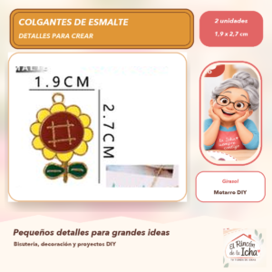 DG024-2 Set de 2 Colgantes de Esmalte Girasol 1,9 x 2,7 cm