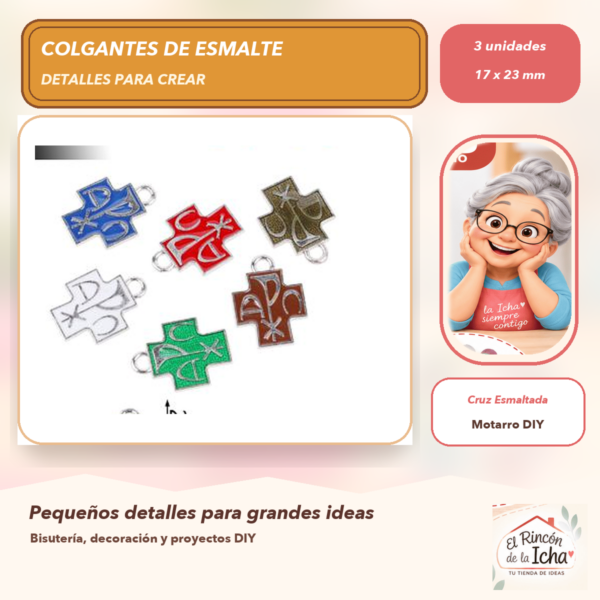 Set de 3 Colgantes de Esmalte Cruz Esmaltada 17 x 23 mm