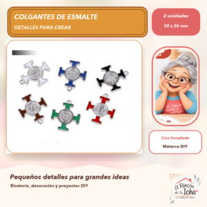 DG024-21 Set de 2 Colgantes de Esmalte Cruz Esmaltada 30 x 26 mm