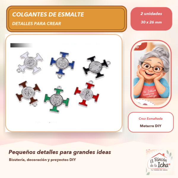 Set de 2 Colgantes de Esmalte Cruz Esmaltada 30 x 26 mm