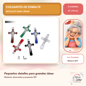 DG024-23 Set de 2 Colgantes de Esmalte Cruz Esmaltada 27 x 50 mm