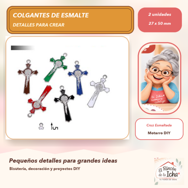 Set de 2 Colgantes de Esmalte Cruz Esmaltada 27 x 50 mm