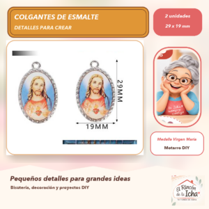 DG024-24 Set de 2 Colgantes de Esmalte Medalla Virgen María 29 x 19 mm