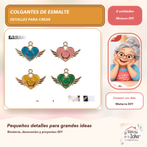 DG024-34 Set de 2 Colgantes de Esmalte Corazón con Alas