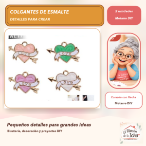 DG024-36 Set de 2 Colgantes de Esmalte Corazón con Flecha
