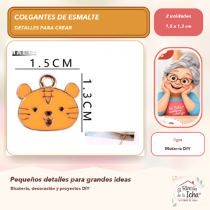 DG024-5 Set de 2 Colgantes de Esmalte Tigre 1,5 x 1,3 cm