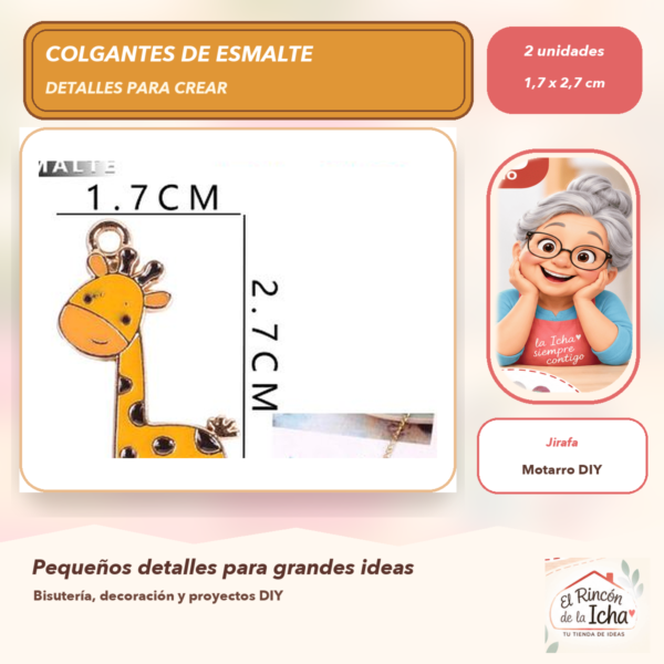 Set de 2 Colgantes de Esmalte Jirafa 1,7 x 2,7 cm