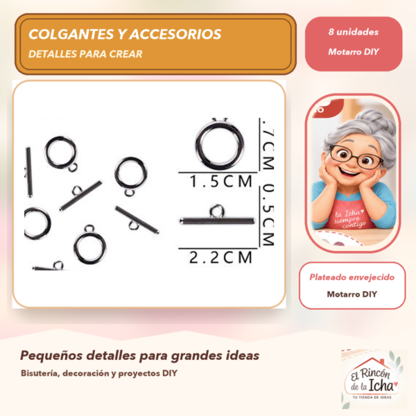 Set de 8 Colgantes Cierre OT Metal Plateado envejecido