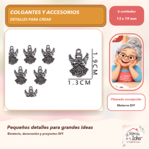 DG025-14 Set de 6 Colgantes Ángel Metal Plateado envejecido 13 x 19 mm