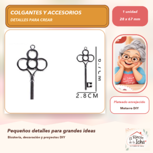 DG025-20 Colgante Llave Metal Plateado envejecido 28 x 67 mm