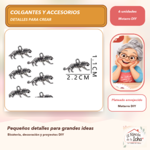 DG025-22 Set de 6 Colgantes Leopardo Metal Plateado envejecido