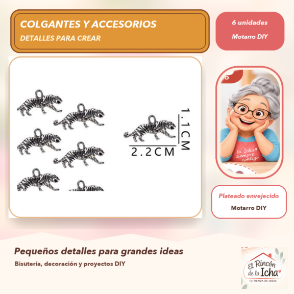 Set de 6 Colgantes Leopardo Metal Plateado envejecido