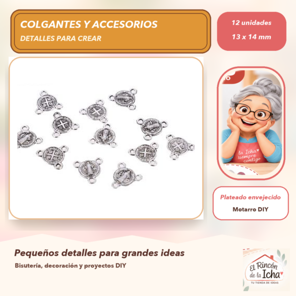 Set de 12 Colgantes Osito Metal Plateado envejecido 13 x 14 mm