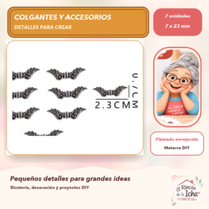 DG025-4 Set de 7 Colgantes Alas Metal Plateado envejecido 7 x 23 mm