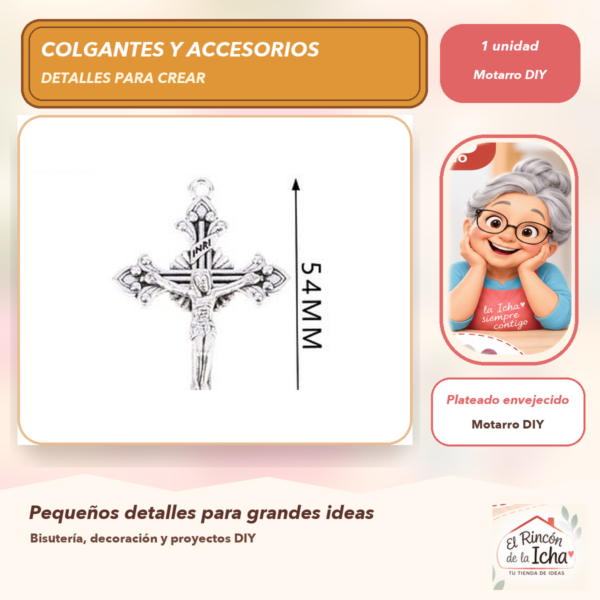Colgante Crucifijo Metal Plateado envejecido
